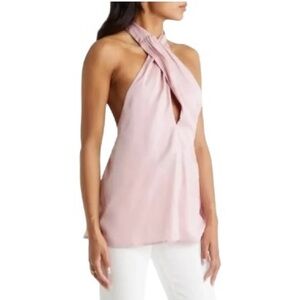 VICI Women Satin Crossover Halter Tie Neck Top Blouse Open Back Pink Size M NWT